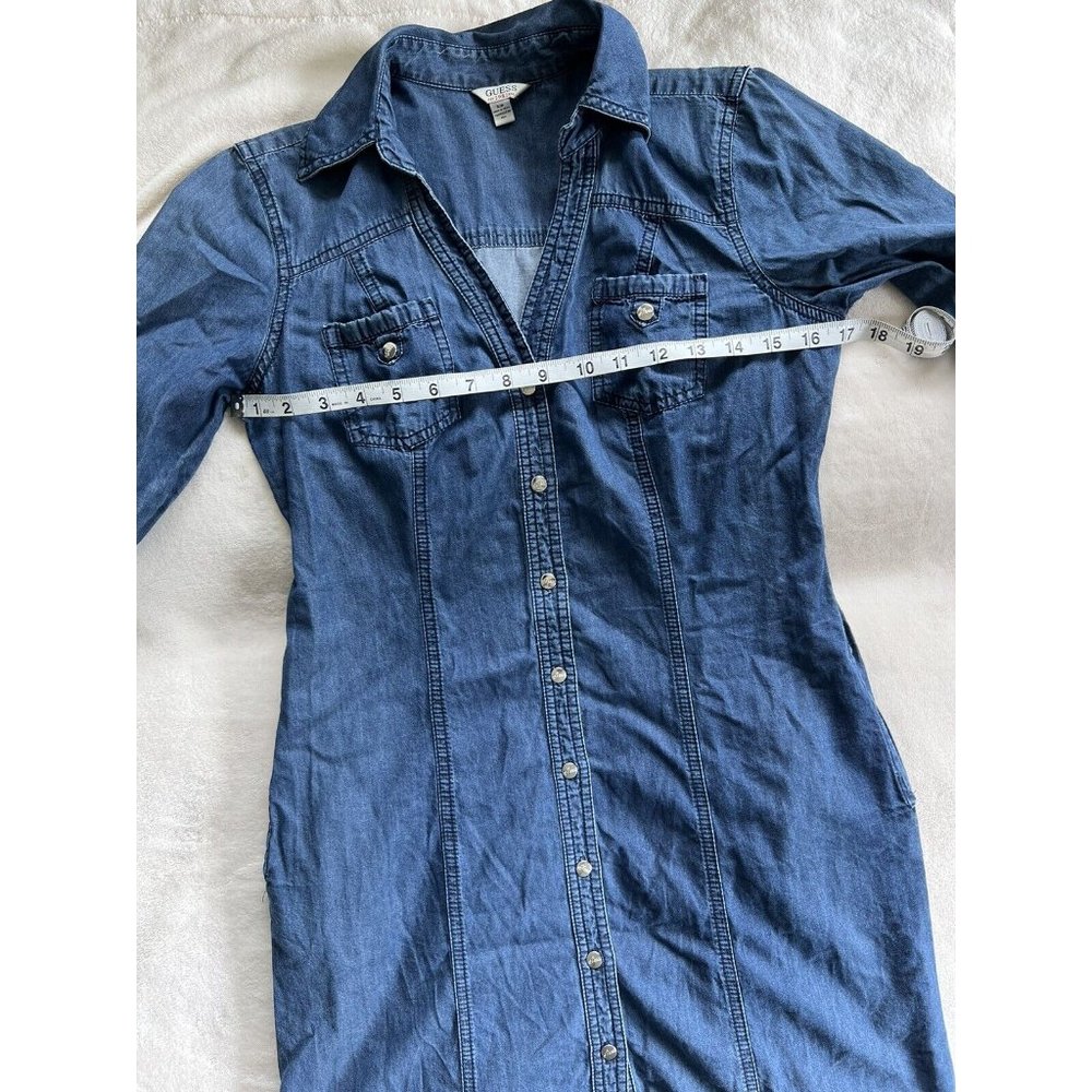 Guess Womens Button Down Roll Tab Sleeves Blue 100% Cotton Midi Dress Size Small - Picture 4 of 16